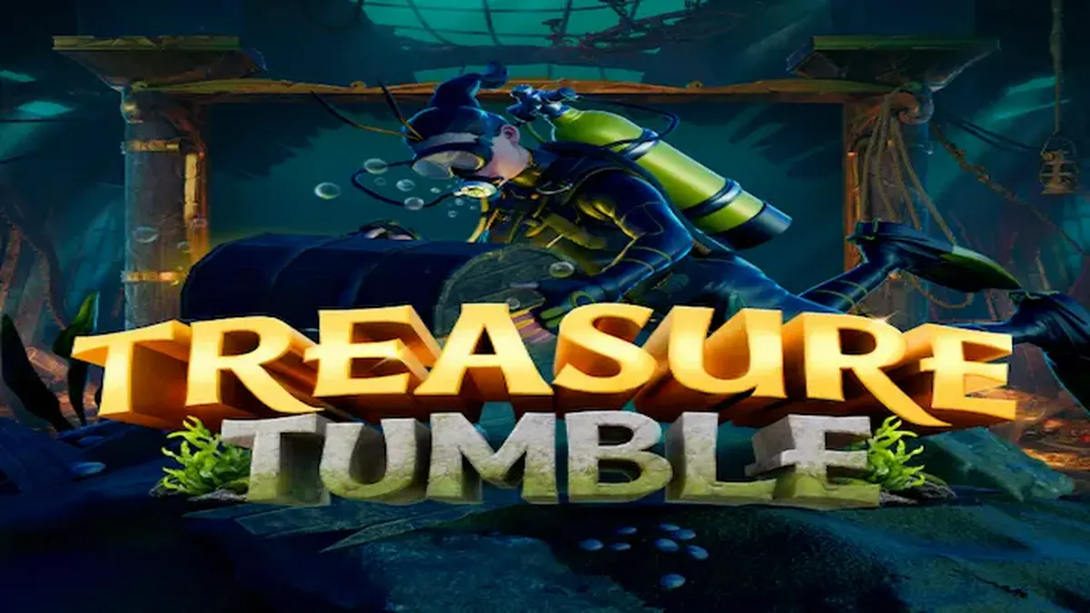 Tampilan visual slot Treasure Tumble dengan tema bawah laut dan grid 8x8
